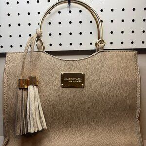 bebe Tan Purse with Gold Ring Handle